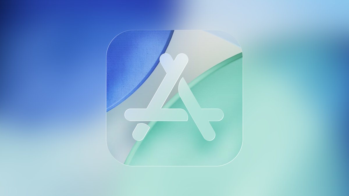 An illustration of the Apple App Store logo on an abstract blue and green background.