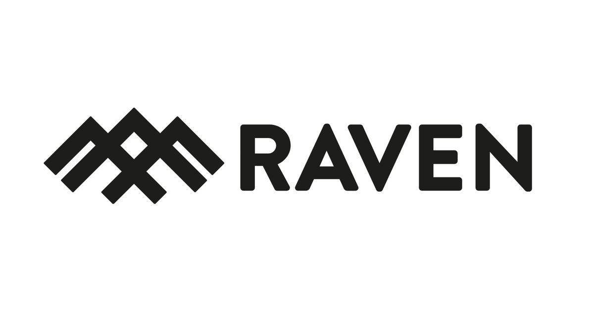 Raven logo in black text and icon on a white background