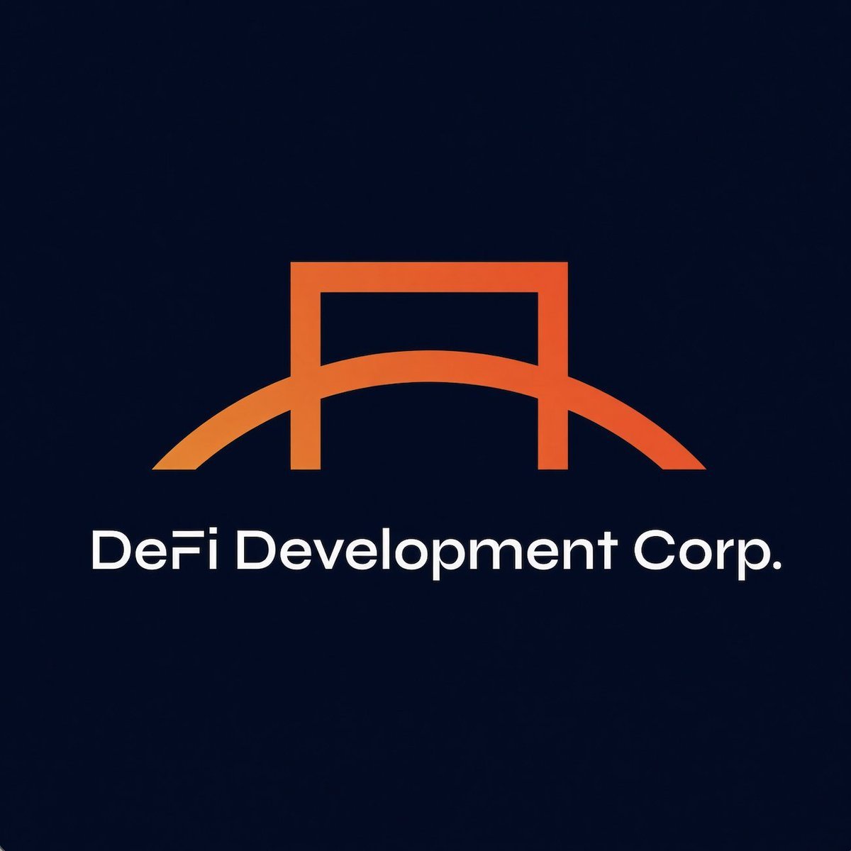Logo and wordmark of DeFi Development Corp. in orange and white against a dark blue background.
