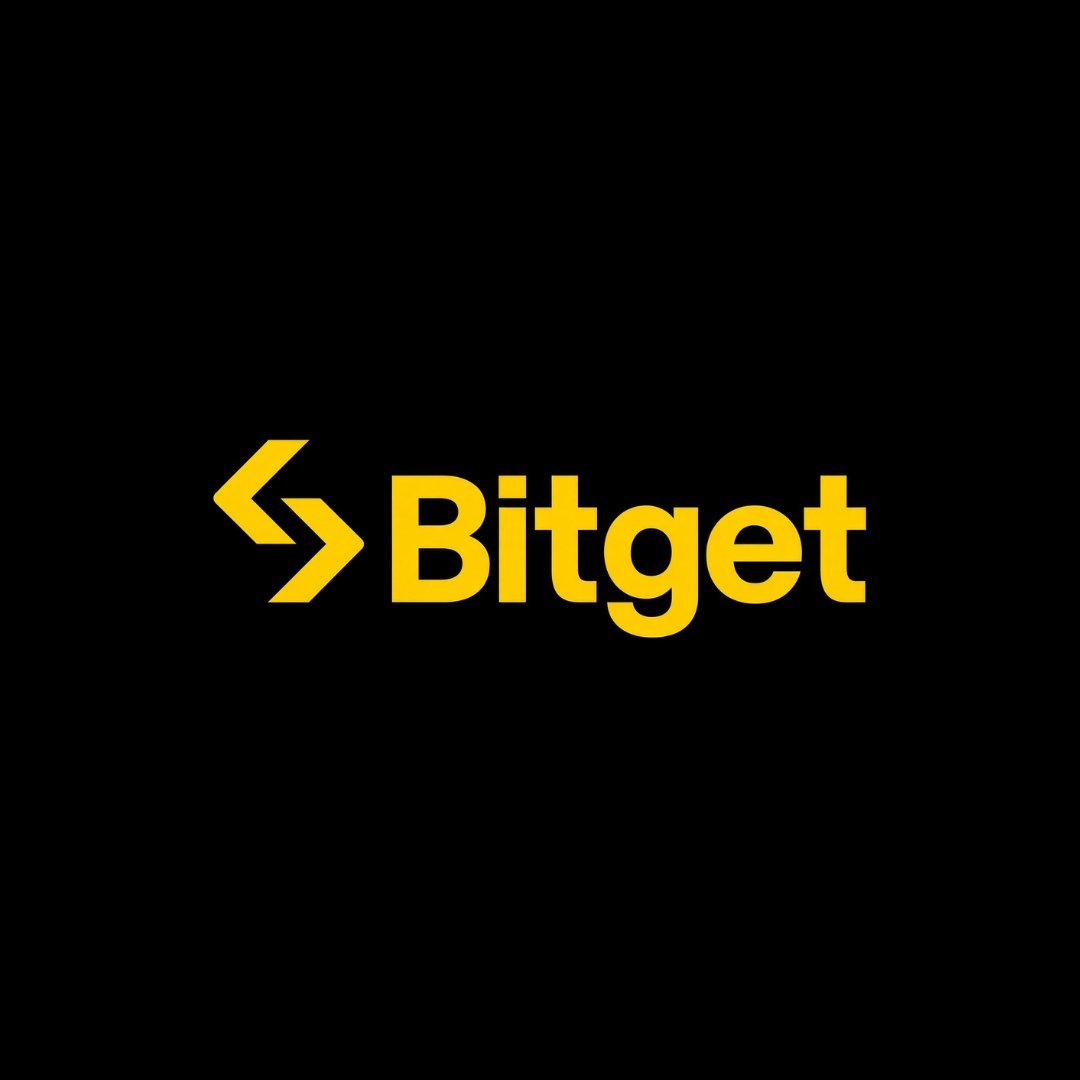 Bitget company logo with yellow text and icon on a black background