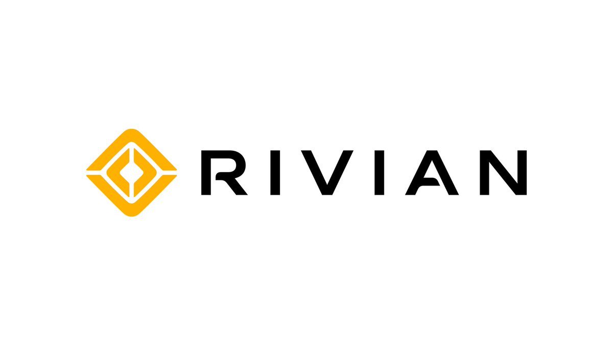 Rivian logo in black and yellow against a white background